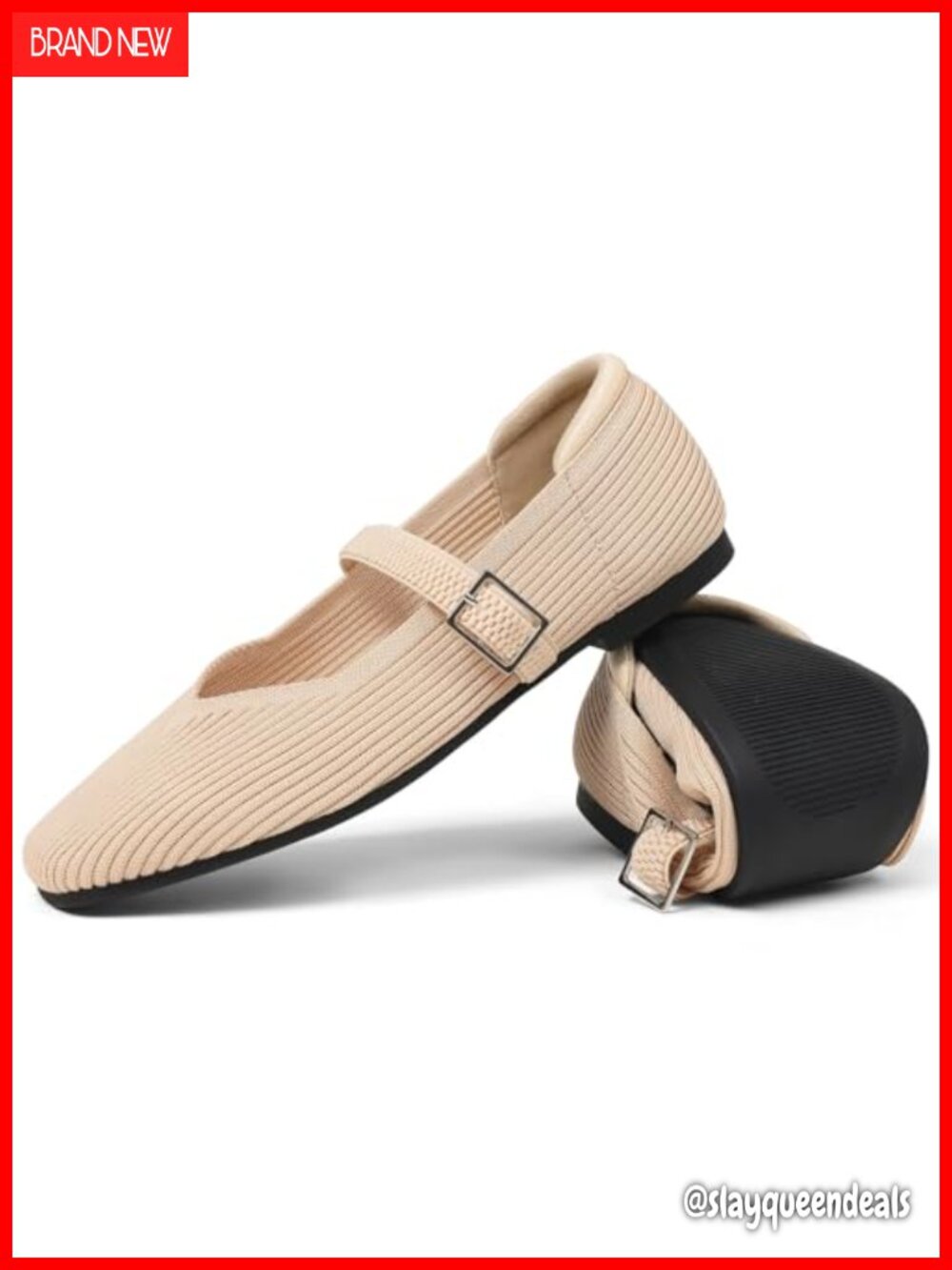 Women Mary Jane Flats Knit Ballet Shoes Office Dress Flat Shoes Square Toe